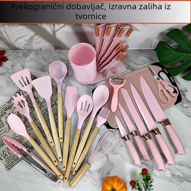 Prekogranični izvor, set od 20 komada ružičastog zlata za kućanstvo, odijelo od silikonskog strugača, četkice za ulje i mutilice za jaja, odijelo od 19 komada