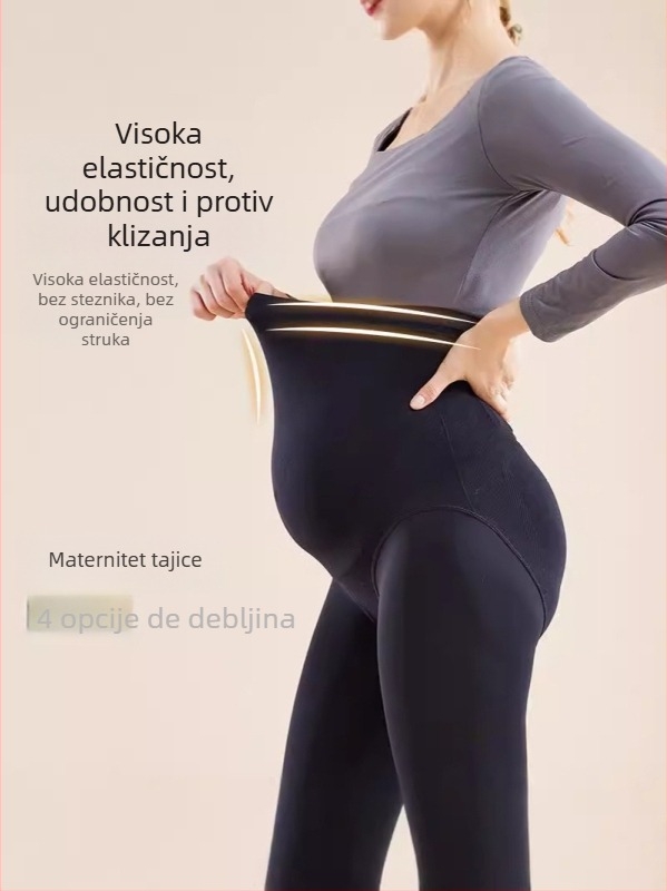 Tajice za trudnoću s učinkom golih nogu, tople s fleecem, podržavaju bokove i podižu stražnjicu, nijansa kože.