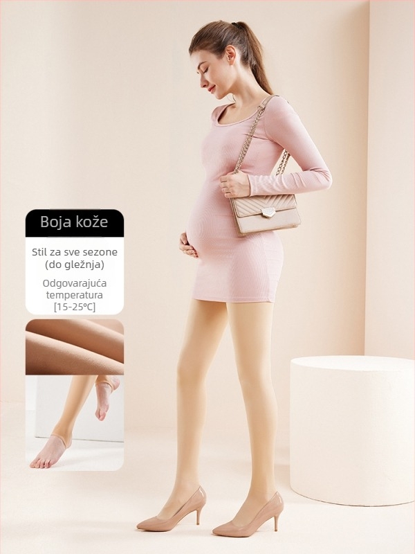 Tajice za trudnoću s učinkom golih nogu, tople s fleecem, podržavaju bokove i podižu stražnjicu, nijansa kože.