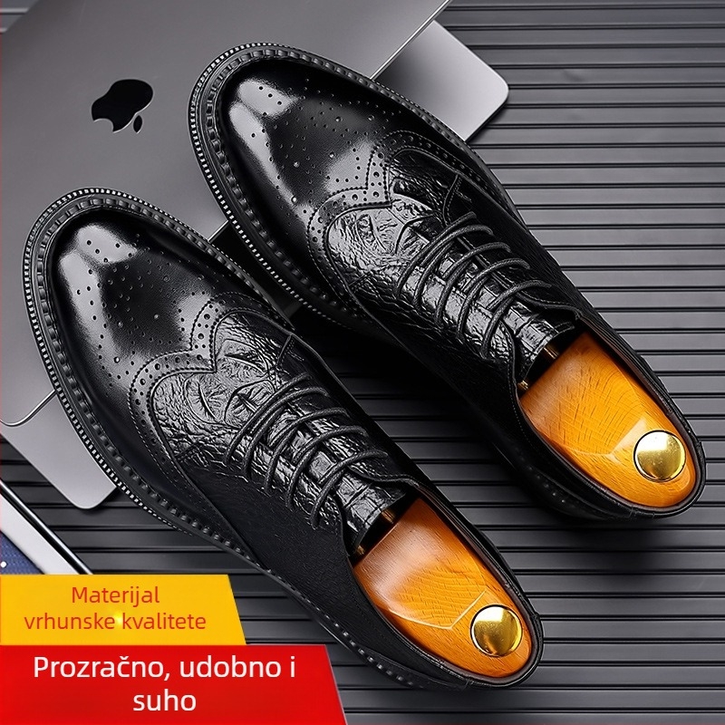Nove proljetne i jesenske poslovne formalne kožne cipele, muške ležerne brogue cipele s rezbarenim vezicama, prozračne vjenčane cipele s vezicama, moderne muške