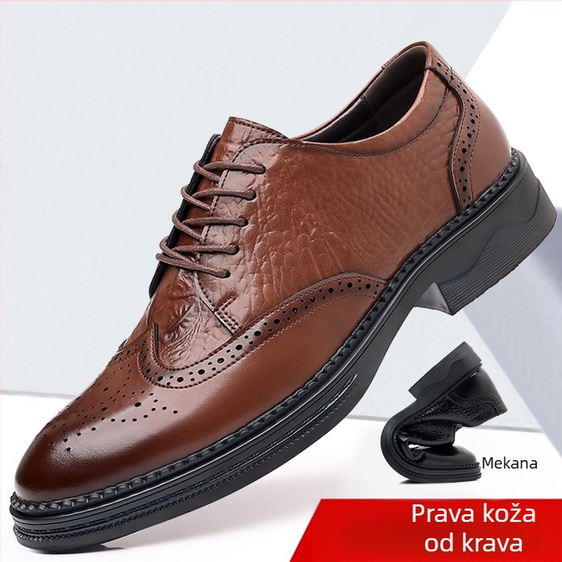 Nove proljetne i jesenske poslovne formalne kožne cipele, muške ležerne brogue cipele s rezbarenim vezicama, prozračne vjenčane cipele s vezicama, moderne muške
