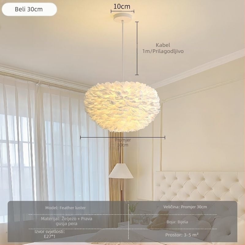 Nordijski moderni minimalistički personalizirani kreativni luster u stilu blagovaonice za glavnu spavaću sobu s perjem, lampa od perja u stilu lustera
