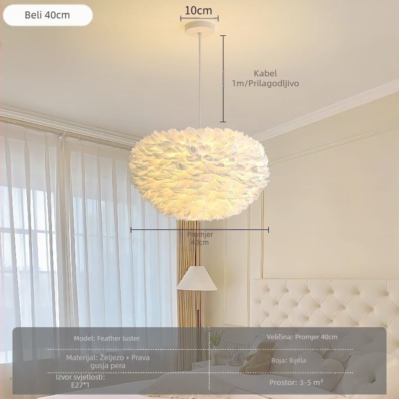 Nordijski moderni minimalistički personalizirani kreativni luster u stilu blagovaonice za glavnu spavaću sobu s perjem, lampa od perja u stilu lustera