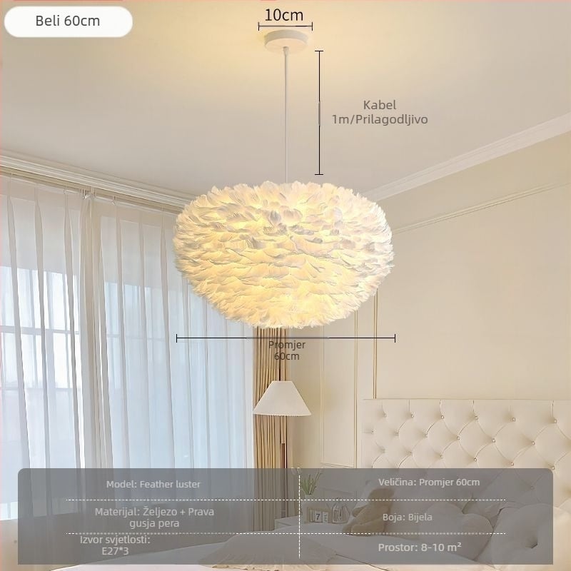 Nordijski moderni minimalistički personalizirani kreativni luster u stilu blagovaonice za glavnu spavaću sobu s perjem, lampa od perja u stilu lustera