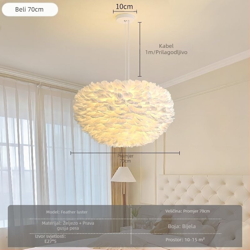 Nordijski moderni minimalistički personalizirani kreativni luster u stilu blagovaonice za glavnu spavaću sobu s perjem, lampa od perja u stilu lustera