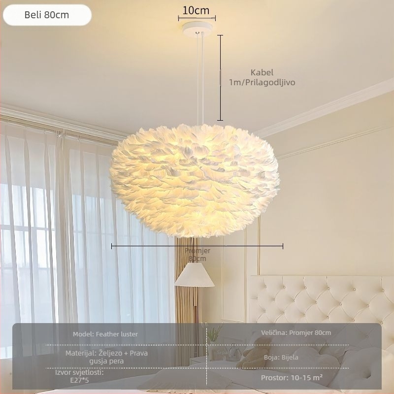 Nordijski moderni minimalistički personalizirani kreativni luster u stilu blagovaonice za glavnu spavaću sobu s perjem, lampa od perja u stilu lustera