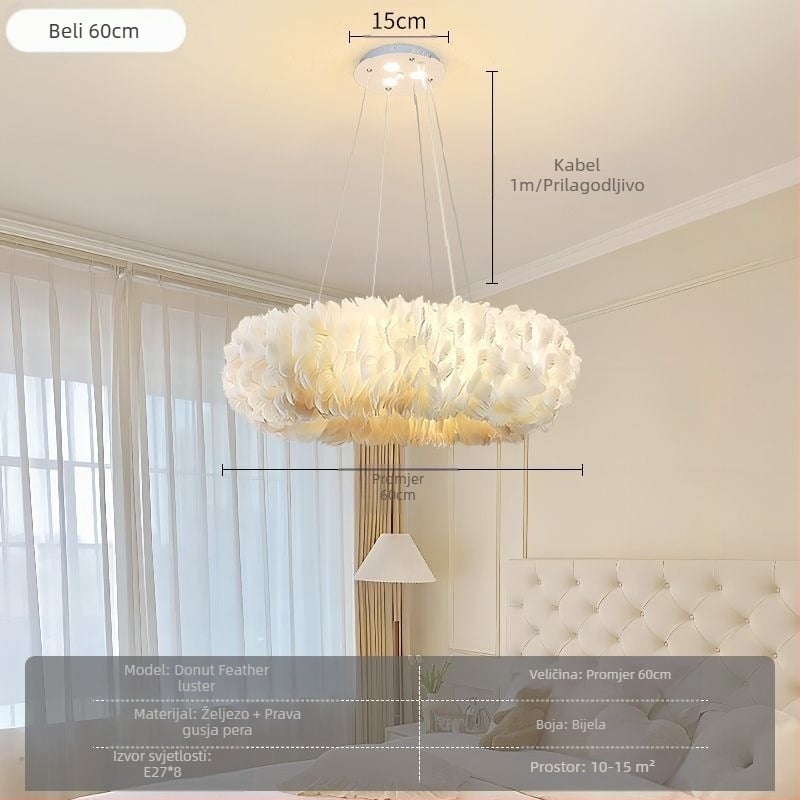 Nordijski moderni minimalistički personalizirani kreativni luster u stilu blagovaonice za glavnu spavaću sobu s perjem, lampa od perja u stilu lustera