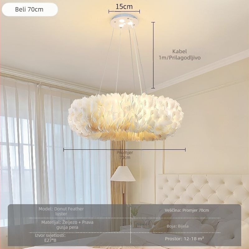 Nordijski moderni minimalistički personalizirani kreativni luster u stilu blagovaonice za glavnu spavaću sobu s perjem, lampa od perja u stilu lustera