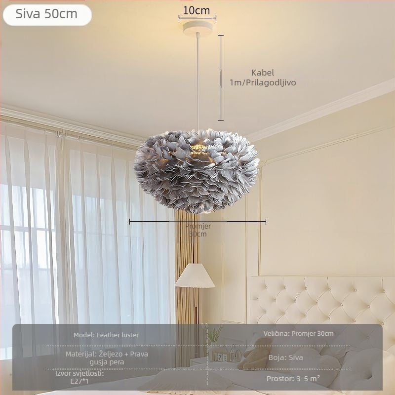 Nordijski moderni minimalistički personalizirani kreativni luster u stilu blagovaonice za glavnu spavaću sobu s perjem, lampa od perja u stilu lustera