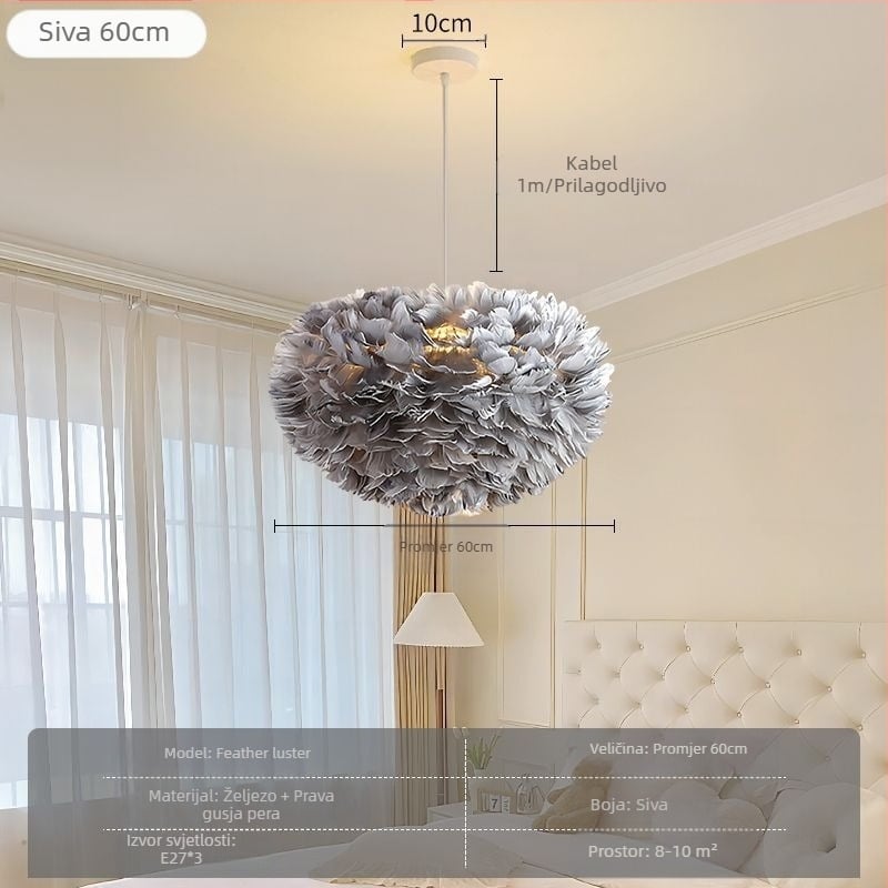 Nordijski moderni minimalistički personalizirani kreativni luster u stilu blagovaonice za glavnu spavaću sobu s perjem, lampa od perja u stilu lustera