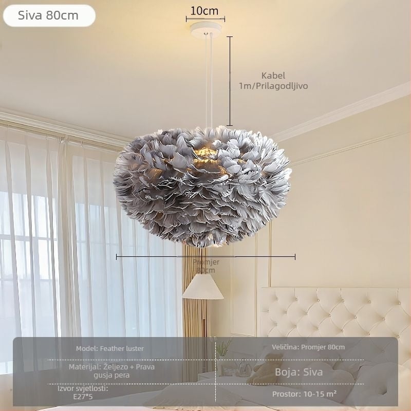 Nordijski moderni minimalistički personalizirani kreativni luster u stilu blagovaonice za glavnu spavaću sobu s perjem, lampa od perja u stilu lustera