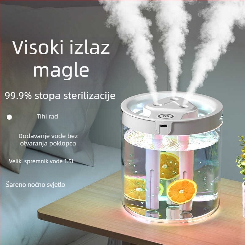 Ovlaživač zraka za tešku maglu, volumen bez zvuka, tri mlaznice, ovlaživač zraka za ured velikog kapaciteta, difuzor arome, hidratantna kiselina