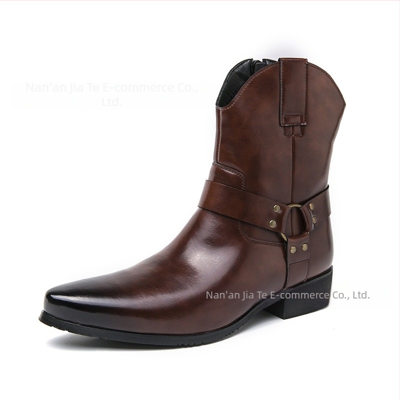 Prekogranične jesenske nove muške čizme s patentnim zatvaračem, špicaste kožne čizme, europske i američke formalne visoke kožne cipele, formalne kratke čizme, ležerne muške cipele