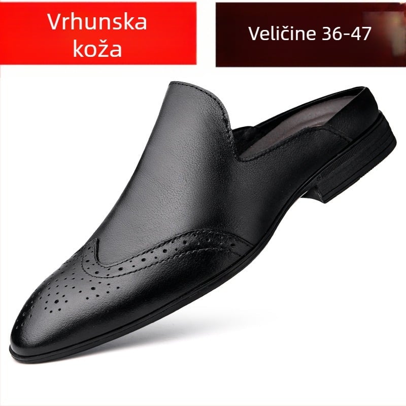 Ljetne muške papuče za muškarce, plus veličina 45, od prave kože, Baotou, polupapuče 46, bez pete 47, papuče s jednom riječi, mala veličina 36, rezbarene sandale 37