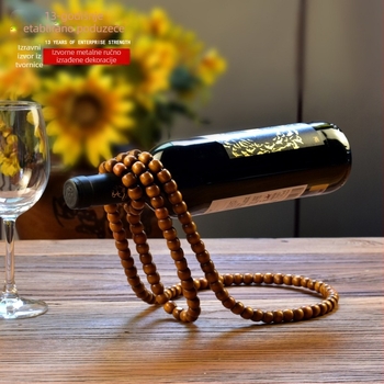 Kućni elegantni kreativni drveni perli crveni stalak za vino kineski vintage masivni drveni perli lanac za rukotvorine ukrasi za stolni vinski ormarić dekoracija