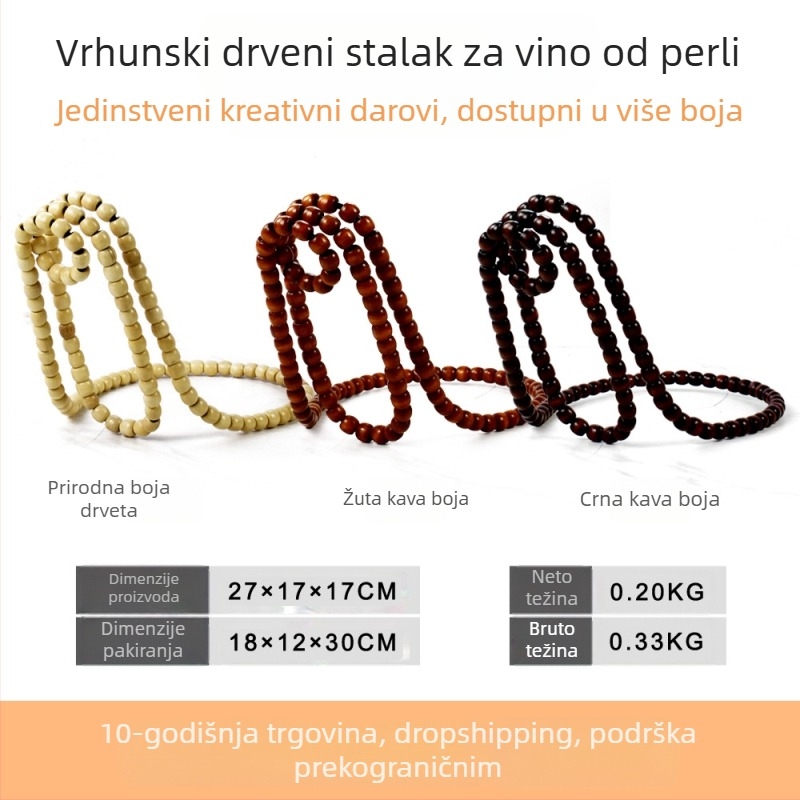 Kućni elegantni kreativni drveni perli crveni stalak za vino kineski vintage masivni drveni perli lanac za rukotvorine ukrasi za stolni vinski ormarić dekoracija