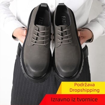 Trend mladih Britanske ležerne kožne cipele od kravlje kože za povećanje visine, muške cipele s debelim dnom, univerzalne, mekane površine, retro modne, moderne cipele za muškarce