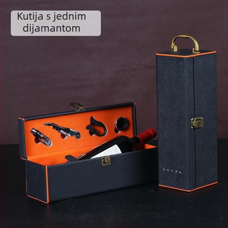 Gotova poklon kutija za crno vino s cirkonima, kutija za pakiranje s jednom ili dvije boce, kutija za vino, univerzalna, može se dodati logotip, poslovna poklon kutija