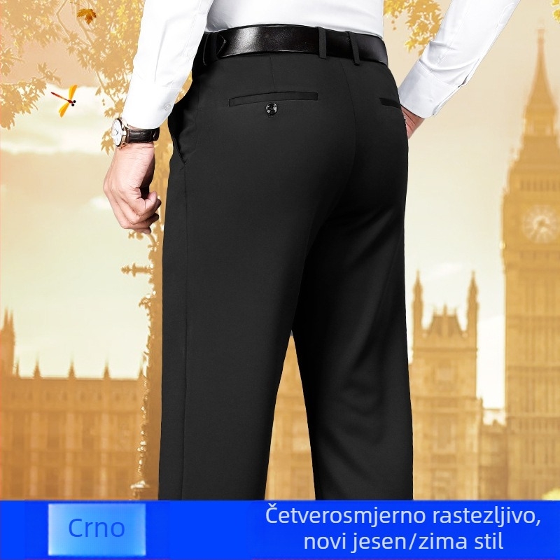 Jesenske i zimske hlače za tate srednje i starije dobi, debele hlače visokog struka, muške široke ravne hlače, plus size, ležerne hlače