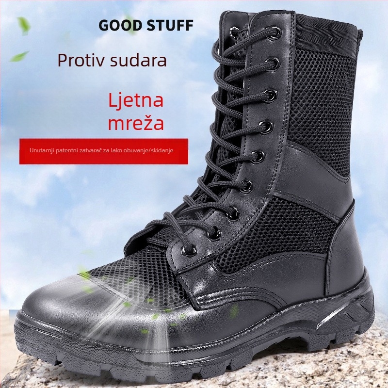 Ljetne mrežaste borbene čizme s patentnim zatvaračem, muške ultra lagane prozračne martin čizme, visoke sigurnosne cipele za vanjsku upotrebu, radne cipele