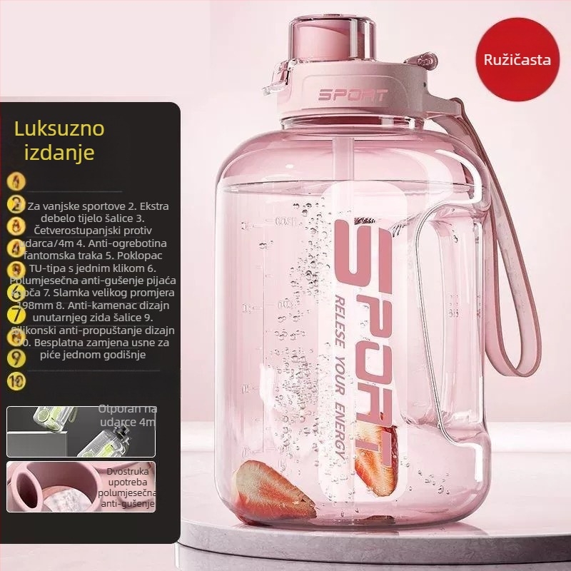 Plastična čaša velikog kapaciteta, otporna na visoke temperature, čaša za vodu, tona, fitness kuhalo, prijenosna, otporna na padove, slamka, svemirska čaša