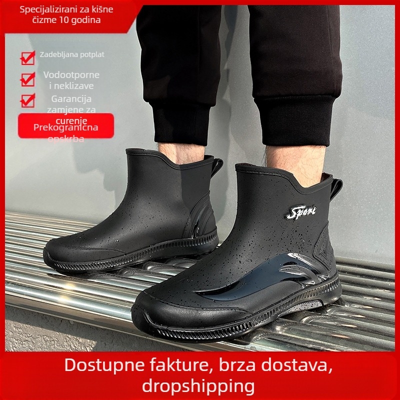 2025 nove modne vodootporne neklizajuće kuhinjske cipele za vodu kratke cijevi zadebljane otporne na habanje, autopraonica za van, ribolovne cipele za kišu za muškarce
