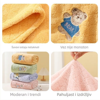 Dječji ručnik za kupanje, upijajući koraljni baršunasti ručnik, zadebljana dječja deka s crtanim izvezom, pamučni mekani za novorođenče