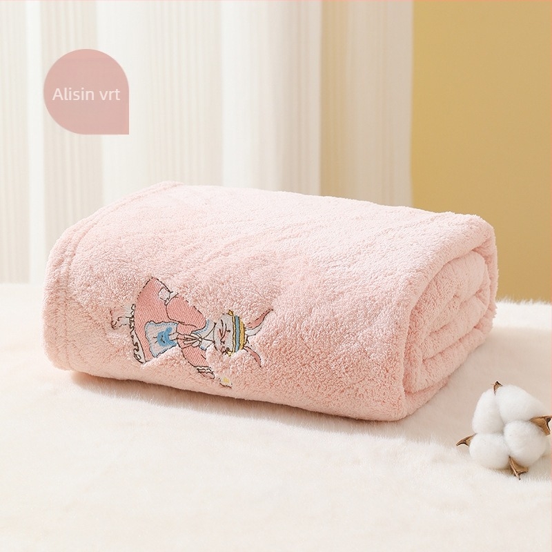 Dječji ručnik za kupanje, upijajući koraljni baršunasti ručnik, zadebljana dječja deka s crtanim izvezom, pamučni mekani za novorođenče