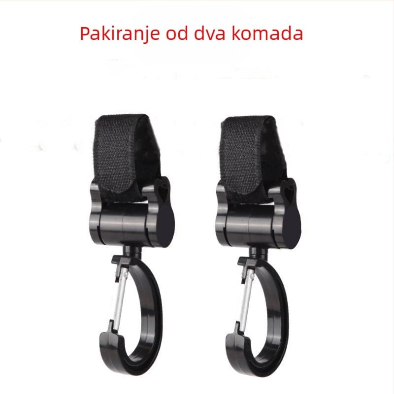 Kuka za kolica, Dodatak za kuku za dječja kolica, Velika kuka koja se okreće za 360 stupnjeva, Kuka za kolica s čičkom u obliku kišobrana, 2 komada