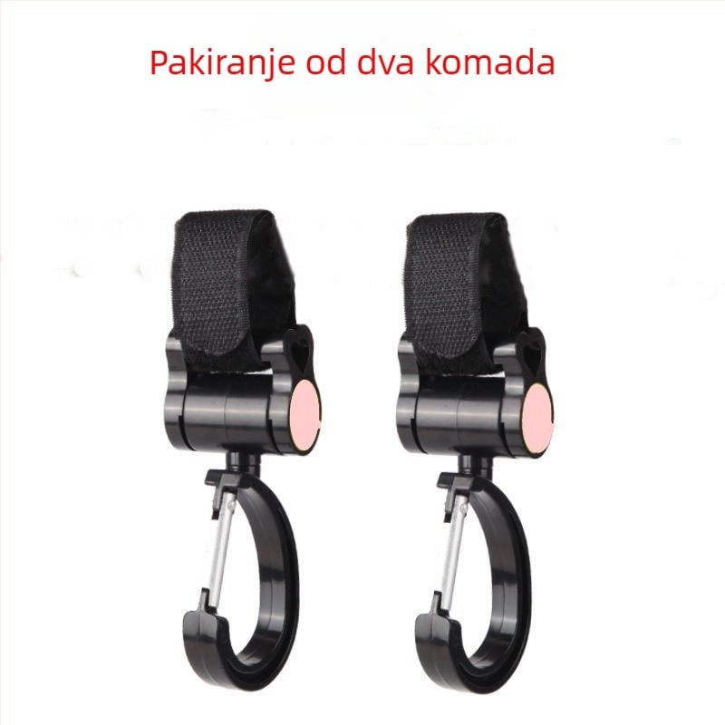 Kuka za kolica, Dodatak za kuku za dječja kolica, Velika kuka koja se okreće za 360 stupnjeva, Kuka za kolica s čičkom u obliku kišobrana, 2 komada