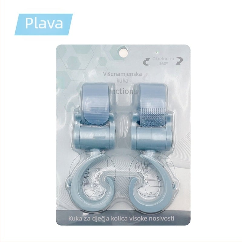 Kuka za kolica, Dodatak za kuku za dječja kolica, Velika kuka koja se okreće za 360 stupnjeva, Kuka za kolica s čičkom u obliku kišobrana, 2 komada