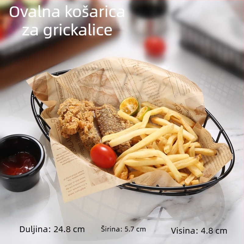 Američki stil kreativnog posuđa za stol, željezna košarica za pržene grickalice, košarica za pomfrit, košarica za pržene deserte, košarica za kruh s prženom piletinom, tanjur i posuda