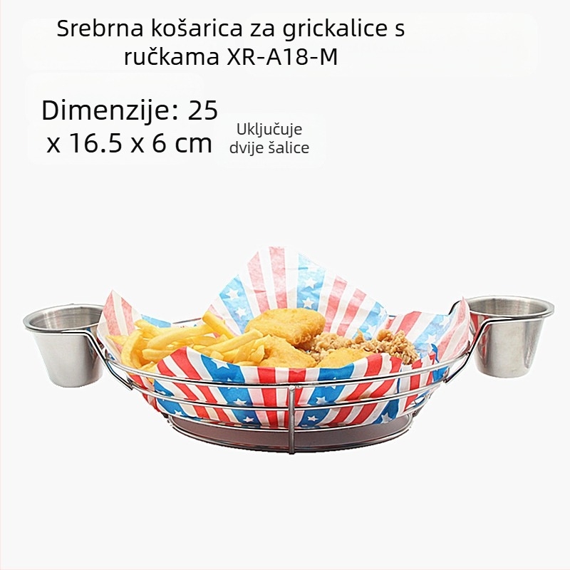 Američki stil kreativnog posuđa za stol, željezna košarica za pržene grickalice, košarica za pomfrit, košarica za pržene deserte, košarica za kruh s prženom piletinom, tanjur i posuda