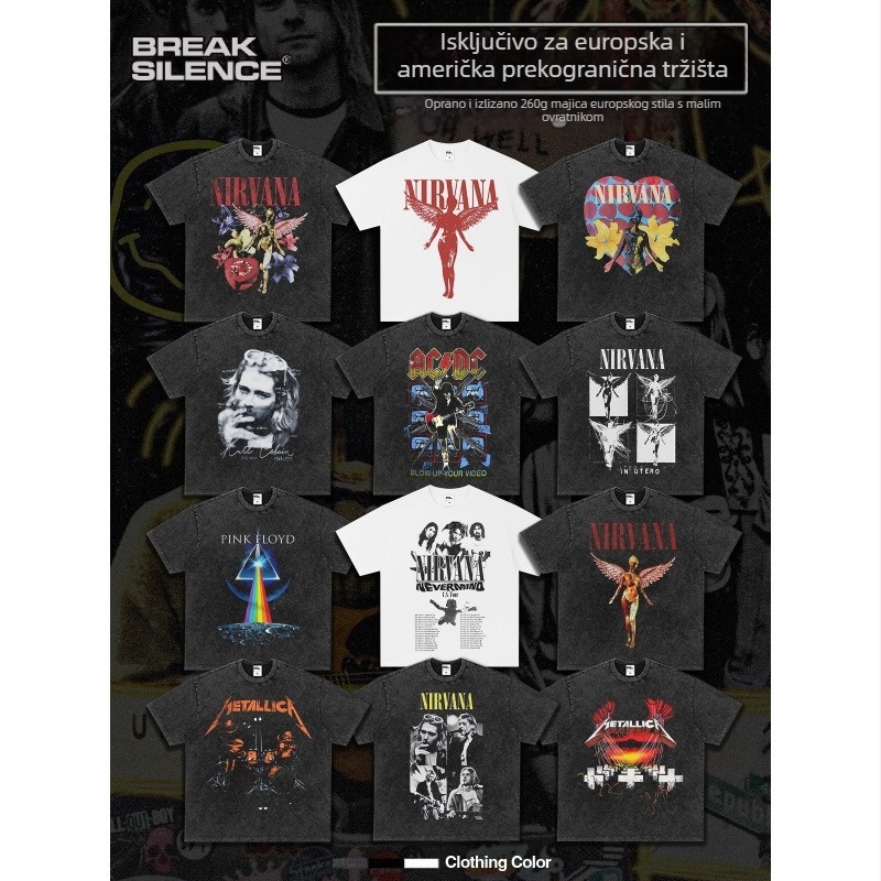 Nirvana Rock američka 3D digitalni tisak retro majica kratkih rukava prekogranični tisak američka moda vintage imitacija pamuka