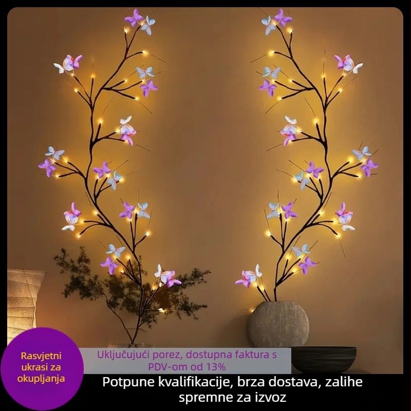 LED lampa za stablo vinove loze, zidna dekoracija za sobu, lampa s leptirovim granama, zid za penjanje, čarobna lampa s vrbovom vinovom lozom, umjetna lampa s biljkom vinove loze
