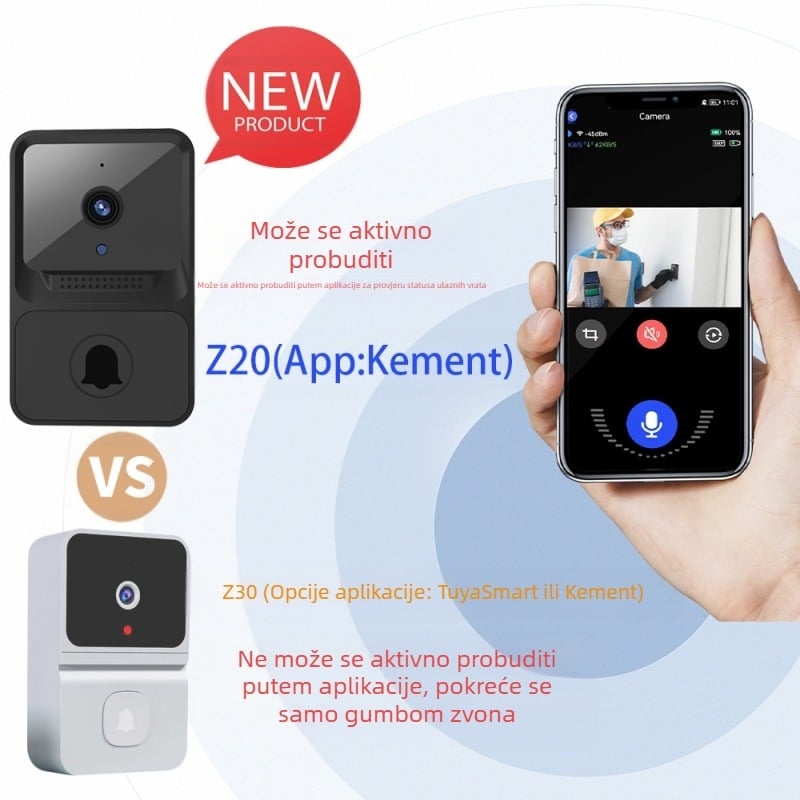 Privatni model bežičnog video zvona na vratima s niskom snagom, interfon, praćenje mobilnog telefona, WiFi pametno zvono na vratima, set Ding Dong