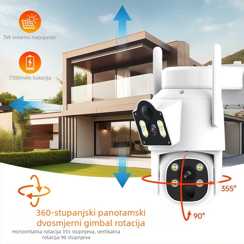 Binokularna solarna nadzorna kamera, vanjska niskonaponska vodootporna bežična Wifi nadzorna kamera HD u punoj boji