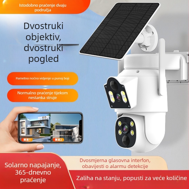 Binokularna solarna nadzorna kamera, vanjska niskonaponska vodootporna bežična Wifi nadzorna kamera HD u punoj boji
