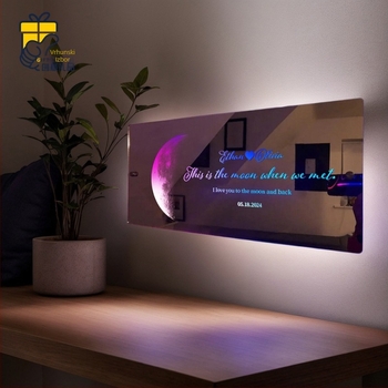 TEMU Hindi Moon Mirror Lamp Custom POD Naziv Poruka Pravokutni ukrasi za ogledalo Valentinovo poklon