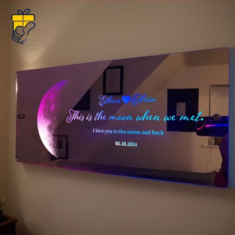 TEMU Hindi Moon Mirror Lamp Custom POD Naziv Poruka Pravokutni ukrasi za ogledalo Valentinovo poklon
