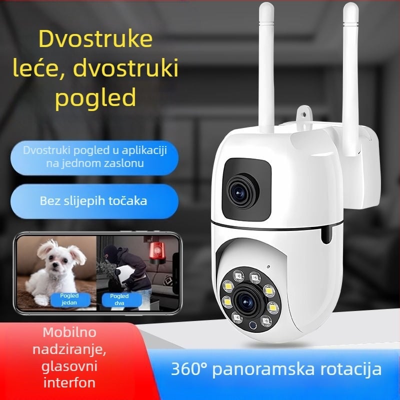 Nova dvogledna panoramska pametna nadzorna kamera s dvostrukim objektivom, WiFi, 360 stupnjeva, daljinsko praćenje mobitelom, visoka rezolucija 3,0 milijuna stupnjeva