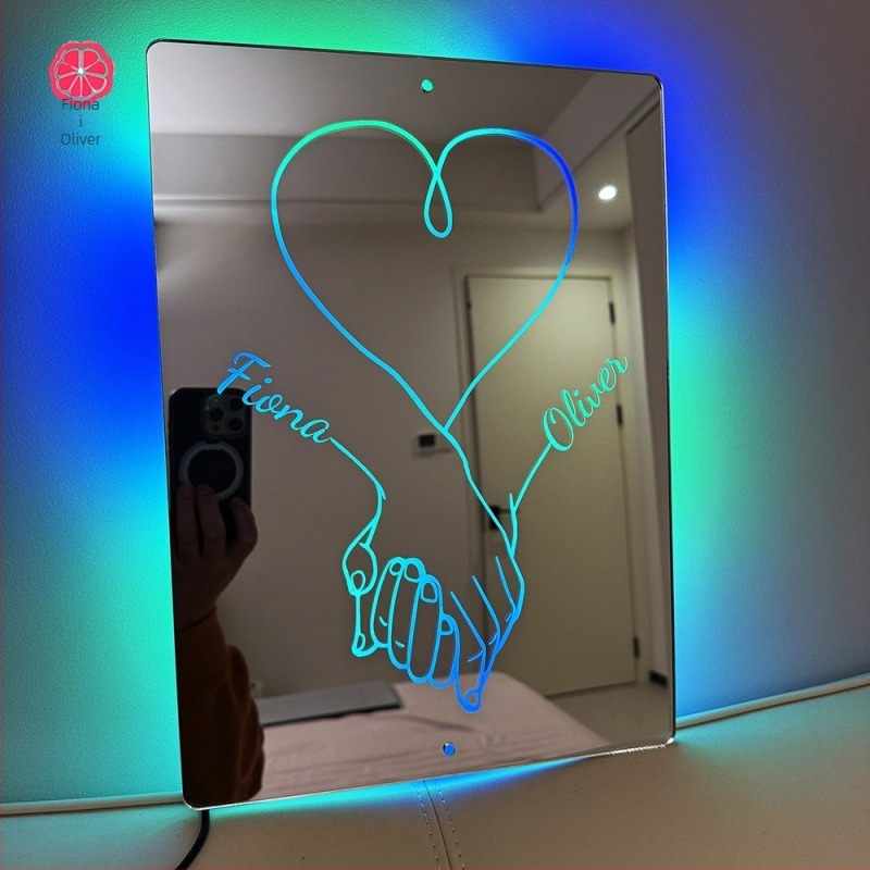 Prekogranični par Ruka u ruci Imenska ogledalna lampa Personalizirana ogledalna lampa s imenom Tvornica božićnih poklona za Valentinovo