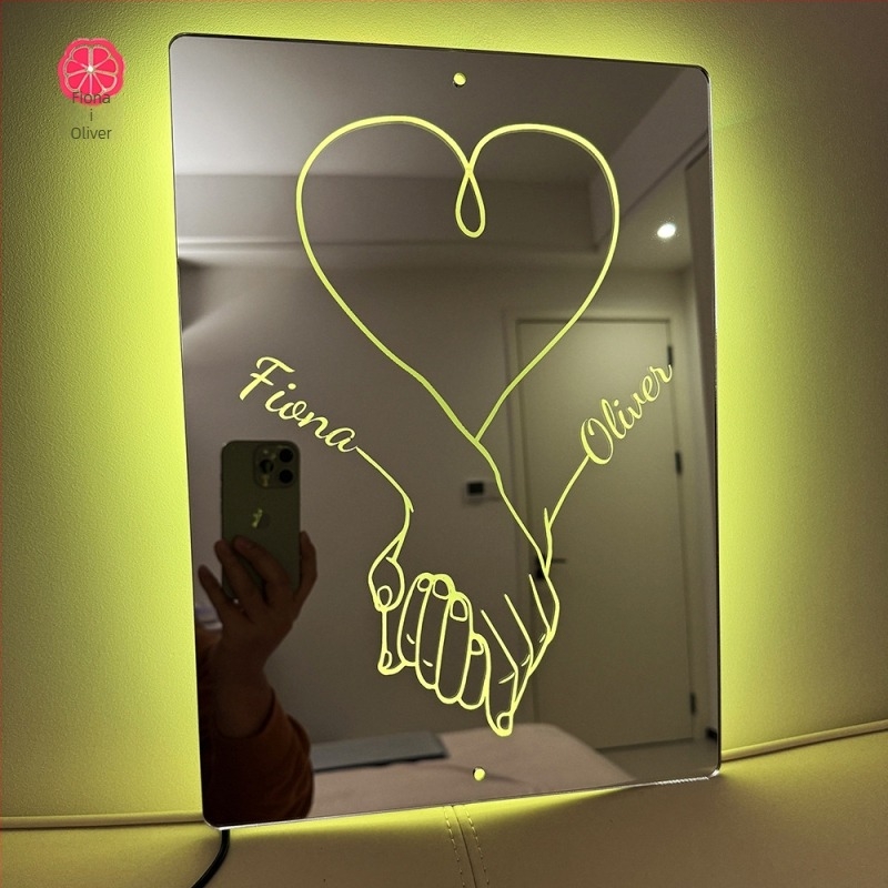 Prekogranični par Ruka u ruci Imenska ogledalna lampa Personalizirana ogledalna lampa s imenom Tvornica božićnih poklona za Valentinovo