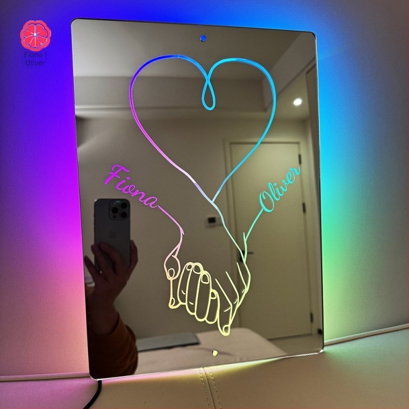 Prekogranični par Ruka u ruci Imenska ogledalna lampa Personalizirana ogledalna lampa s imenom Tvornica božićnih poklona za Valentinovo