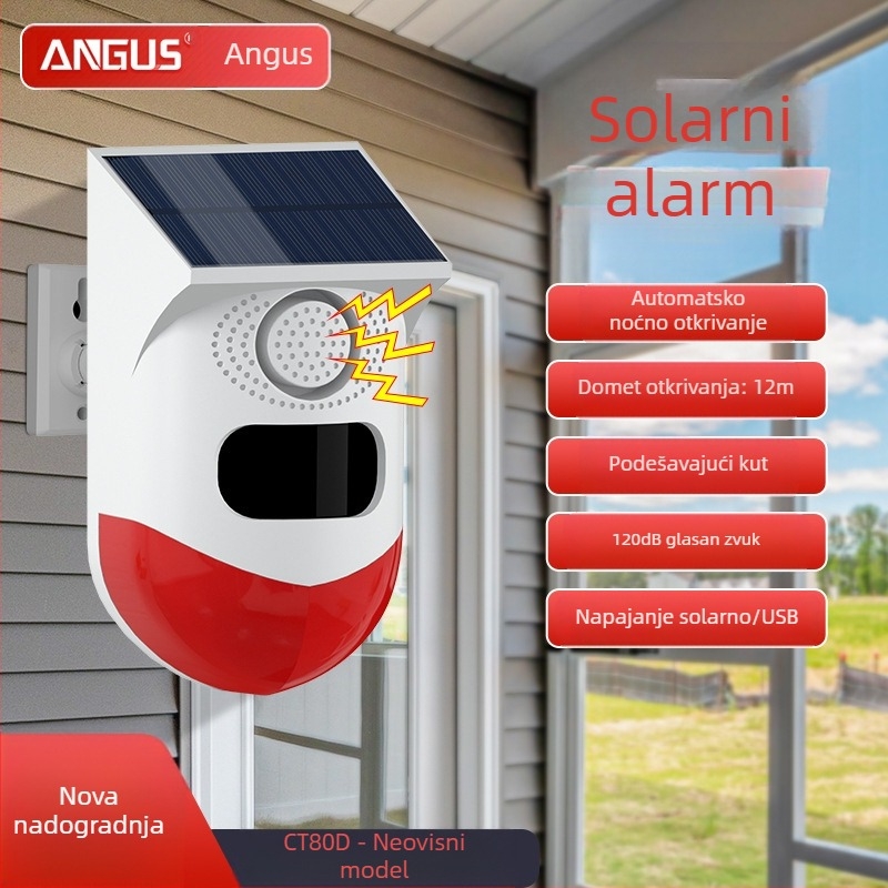 Vanjski solarni protuprovalni alarm za vrata i prozore, indukcija ljudskog tijela, infracrveni zvučni i svjetlosni alarm na licu mjesta, vodootporni kućanski