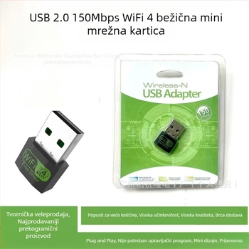 USB 2.0 mini bežična mrežna kartica 150 Mbps, plug-in and play, pogodna za prijenosna računala i druge USB uređaje