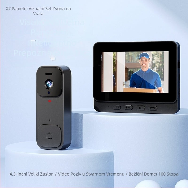 Pametno video zvono za vrata Cross-Border X7 za kućnu upotrebu sa zaslonom, bežičnim interfonom, video nadzorom visoke razlučivosti, otporno na eksploziju