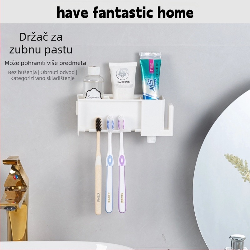 [Bros-Border Dropshipping] Kreativni stalak za pohranu četkica za zube bez bušenja, automatski stalak za tekućinu za ispiranje usta i pranje, automatski cjediljka za pastu za zube