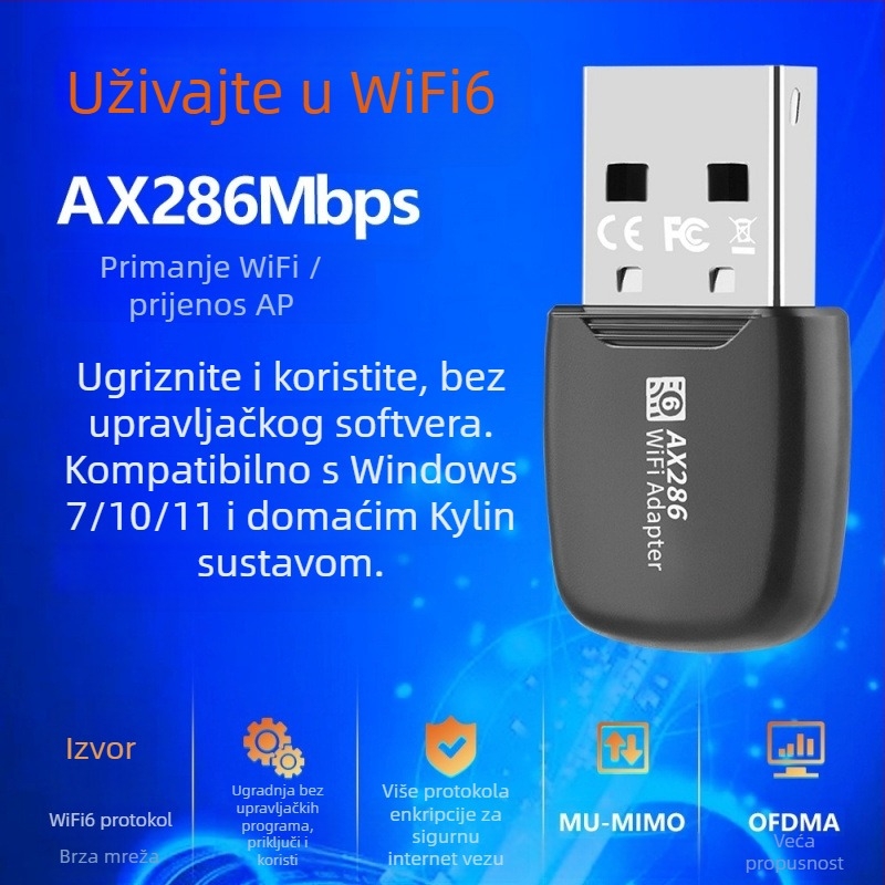 Wifi6 bežična mrežna kartica bez upravljačkih programa 286M stolno prijenosno računalo USB bežični WiFi prijemnik AP odašiljač
