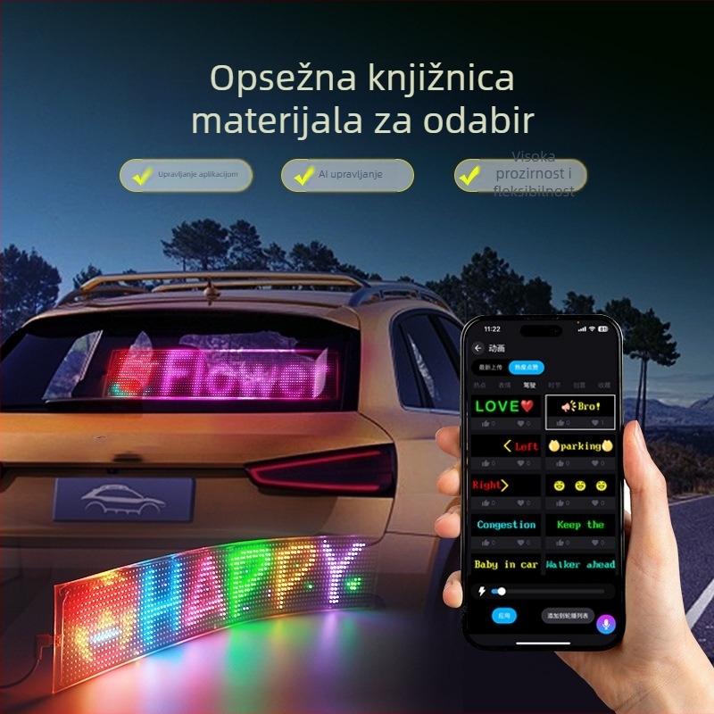 Prozirni pametni LED fleksibilni automobilski zaslon za pomicanje, oglas na stražnjem staklu automobila, emotikon, naljepnica za automobil, pametna naljepnica za automobil